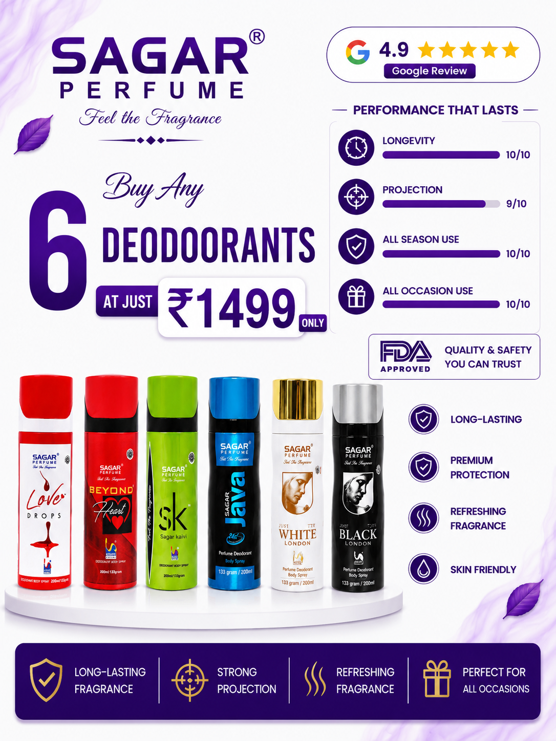 Deo 6 Pcs Combo Love Drops & Beyond Heart & Sk Green & Java & White London & Black London